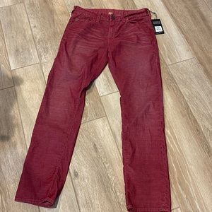 True Religion Red Lightweight Corduroy  Straight Stretch 33